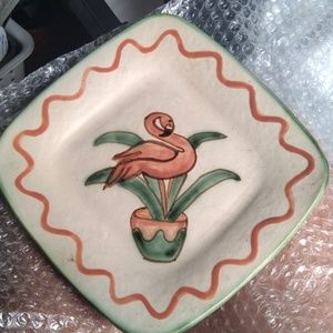8" Small House Pottery Hand Painted Flamingo Plate